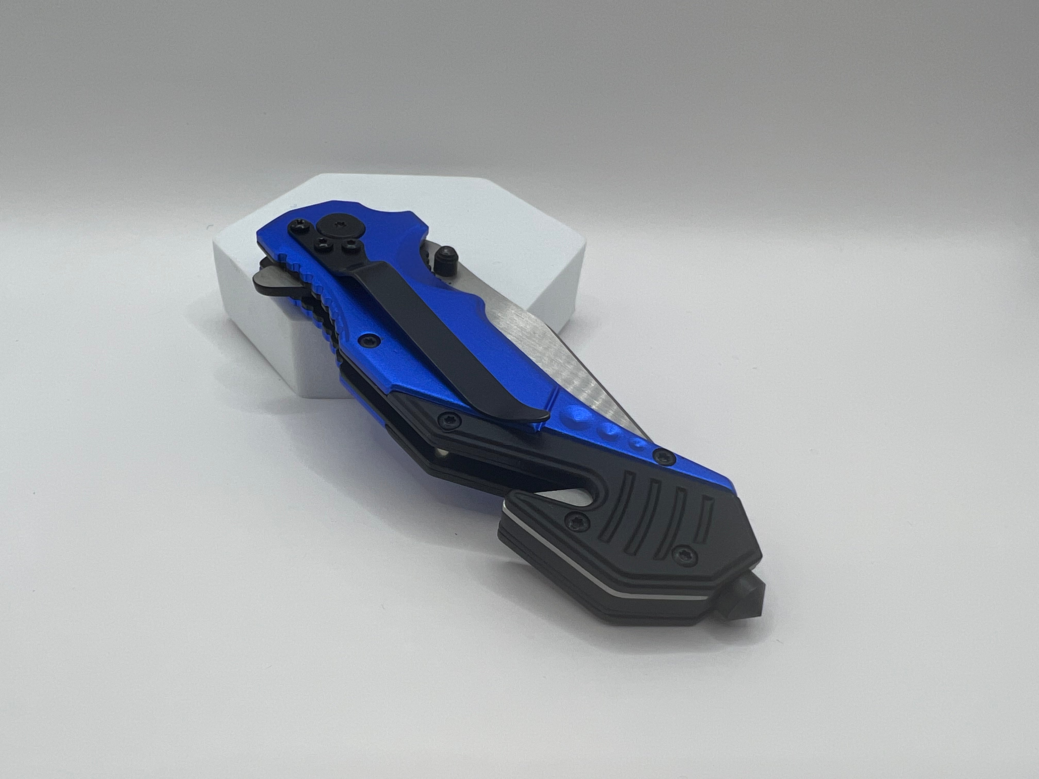 Haller Rescue Pocket Knife Blue - Robust rescue knife with partially black blade
