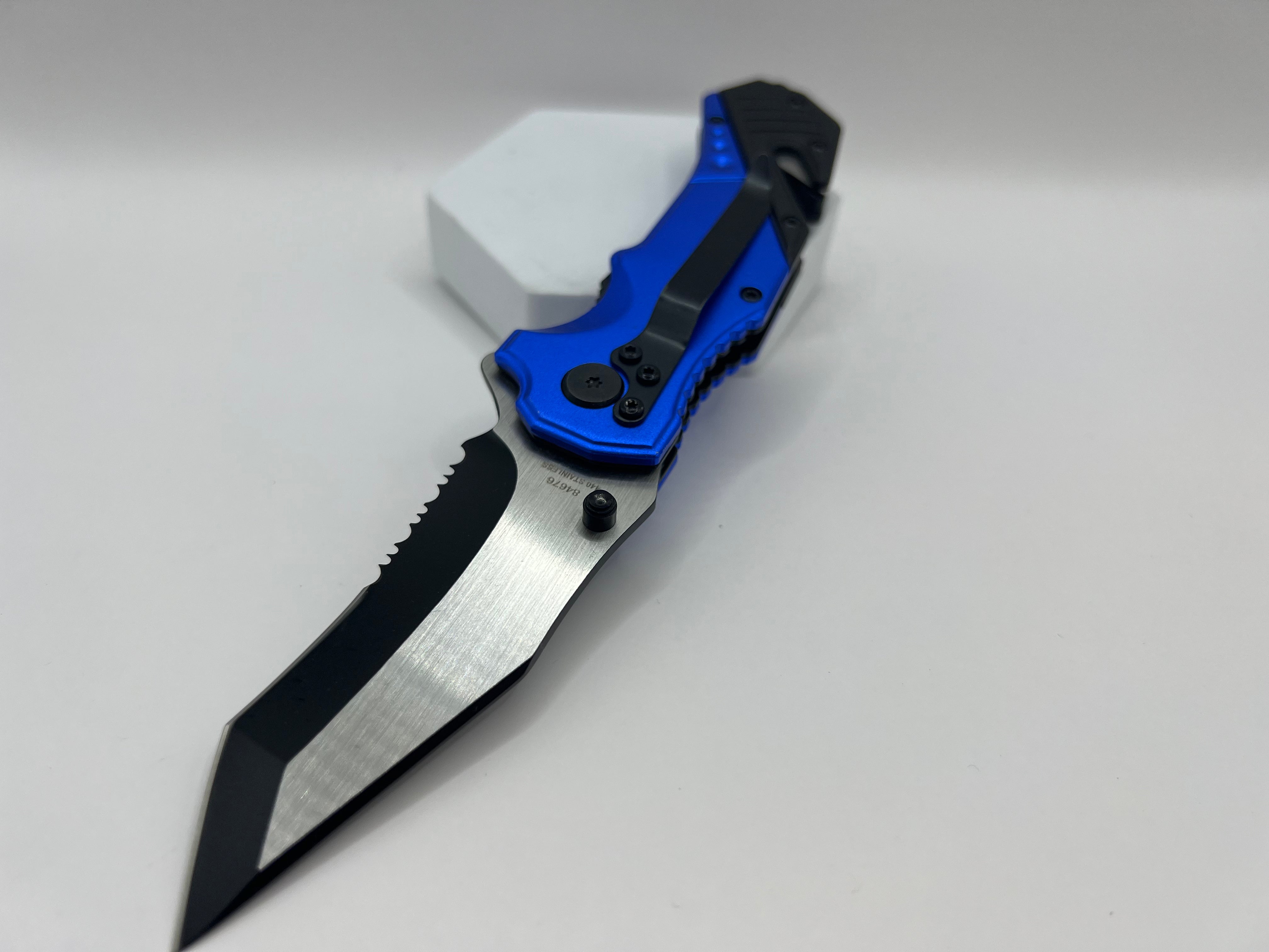 Haller Rescue Pocket Knife Blue - Robust rescue knife with partially black blade