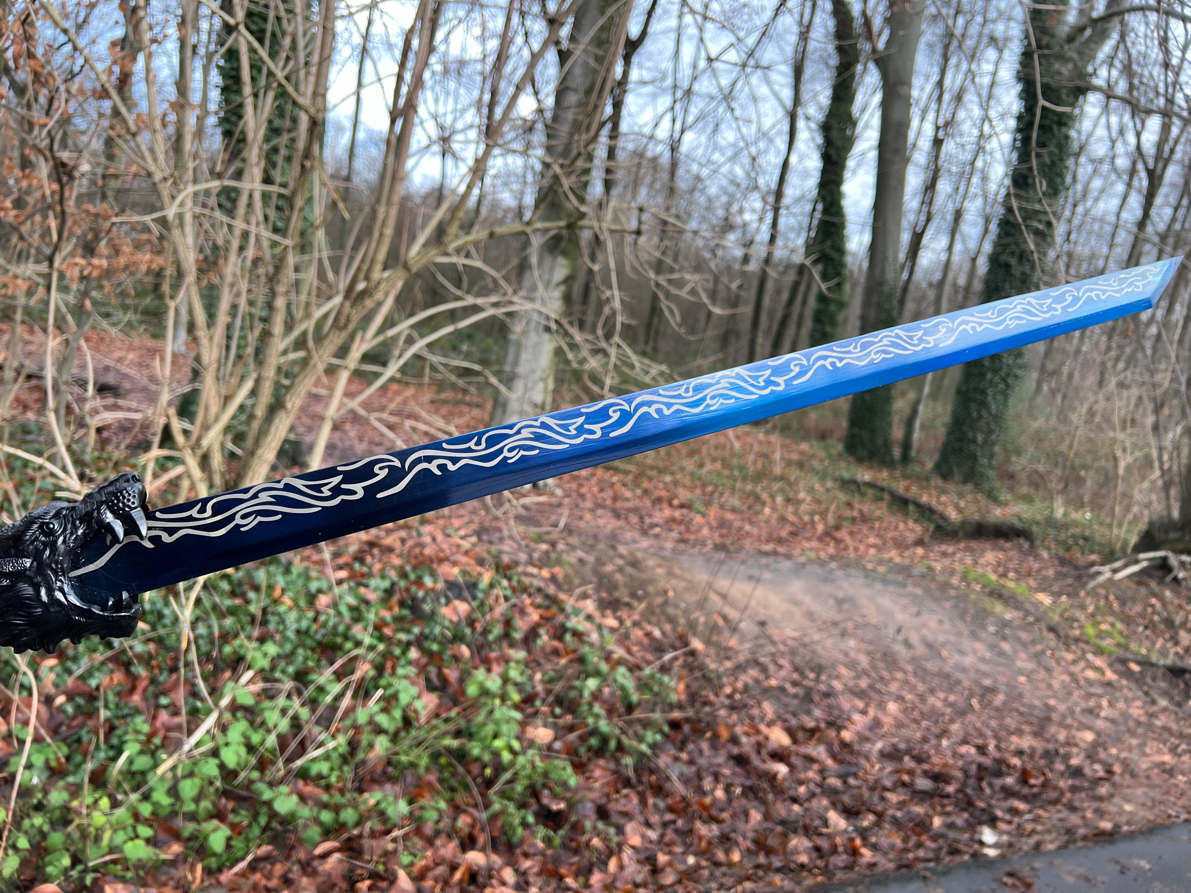 Practical Hand-Forged Longquan Sword with Wolf's Head (Black)
