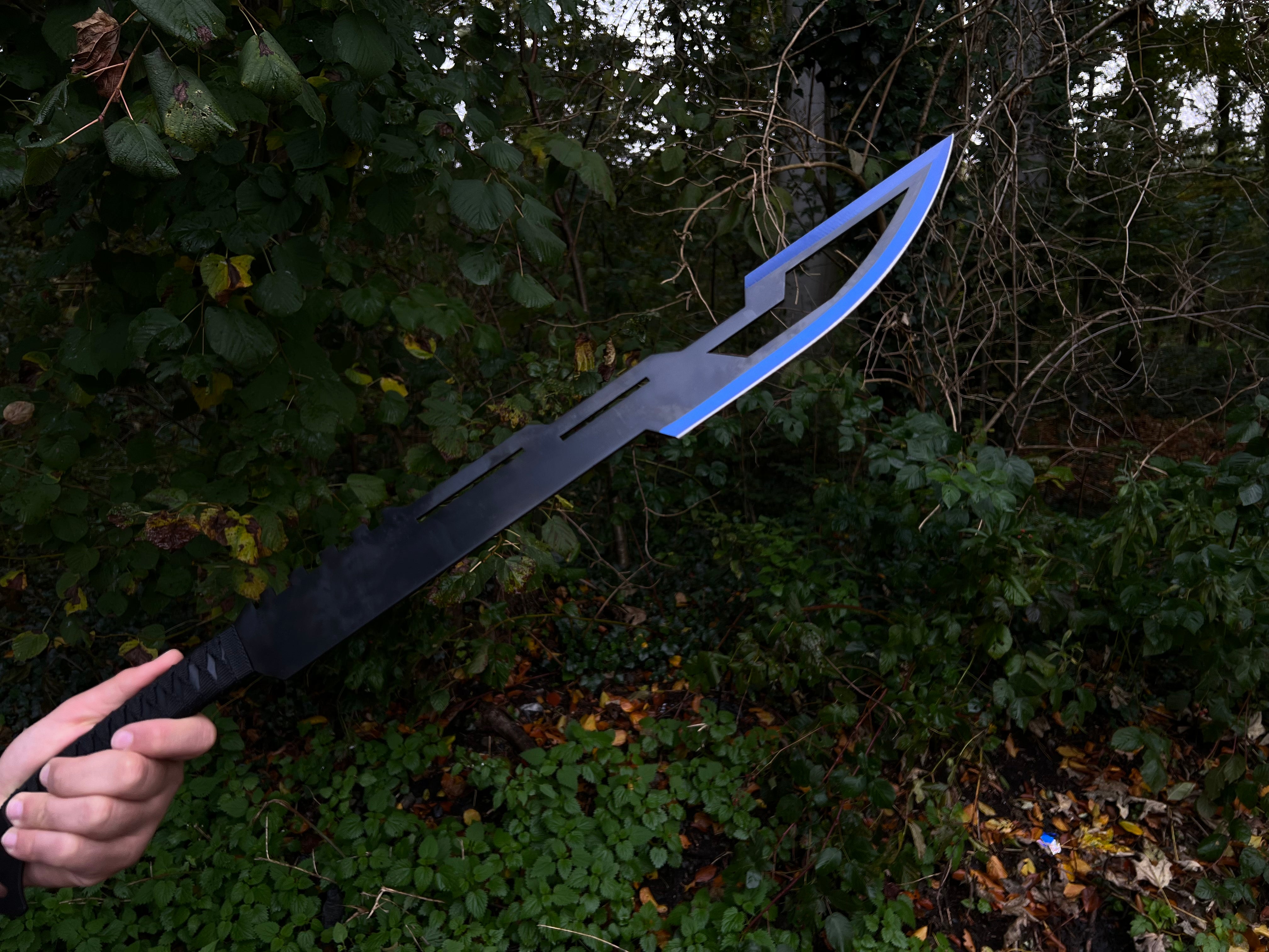 Combat sword "Azure Blade"-Traditional back sword with blue-black coating and back strap