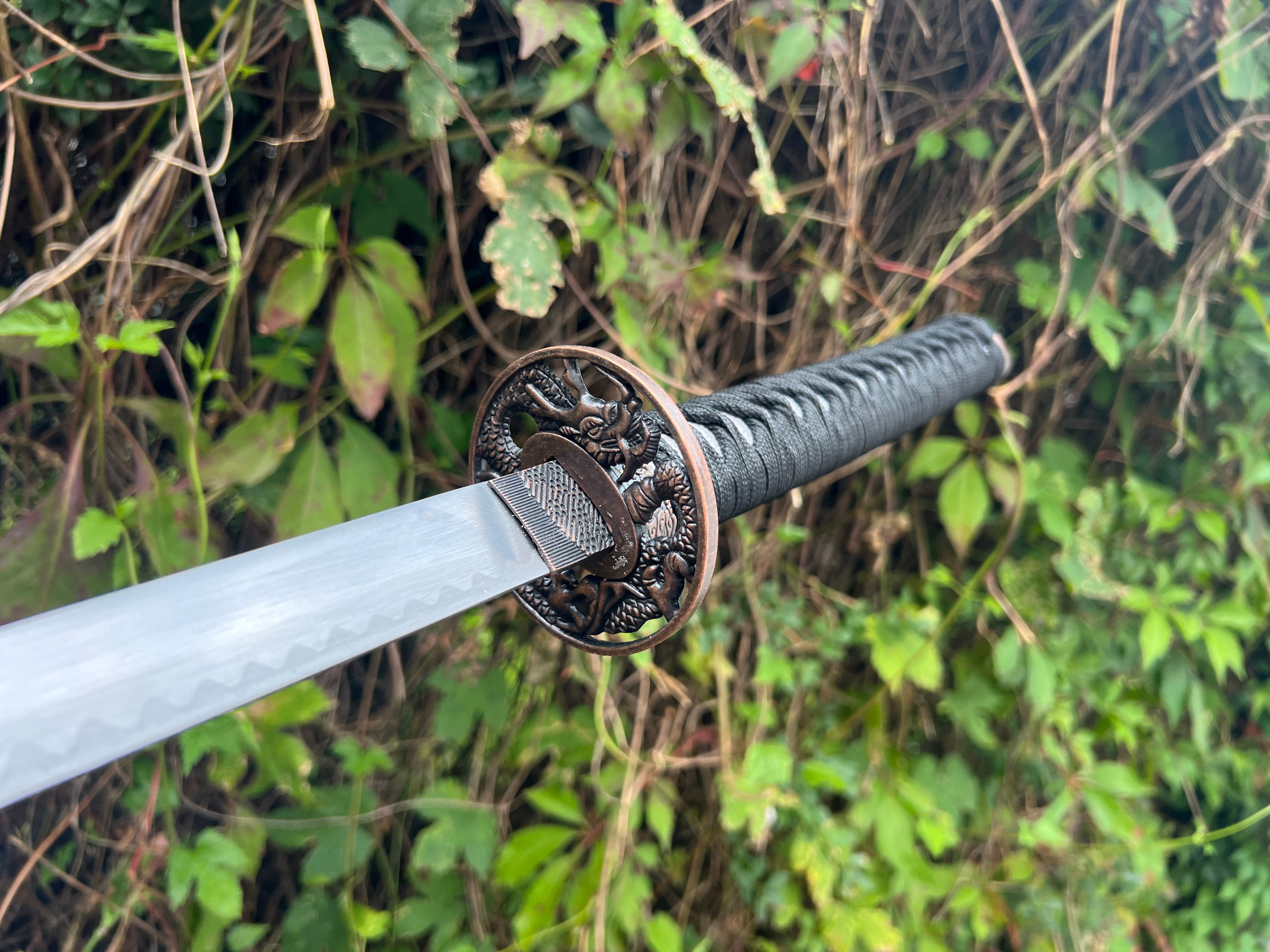 White Katana with Dragon Print