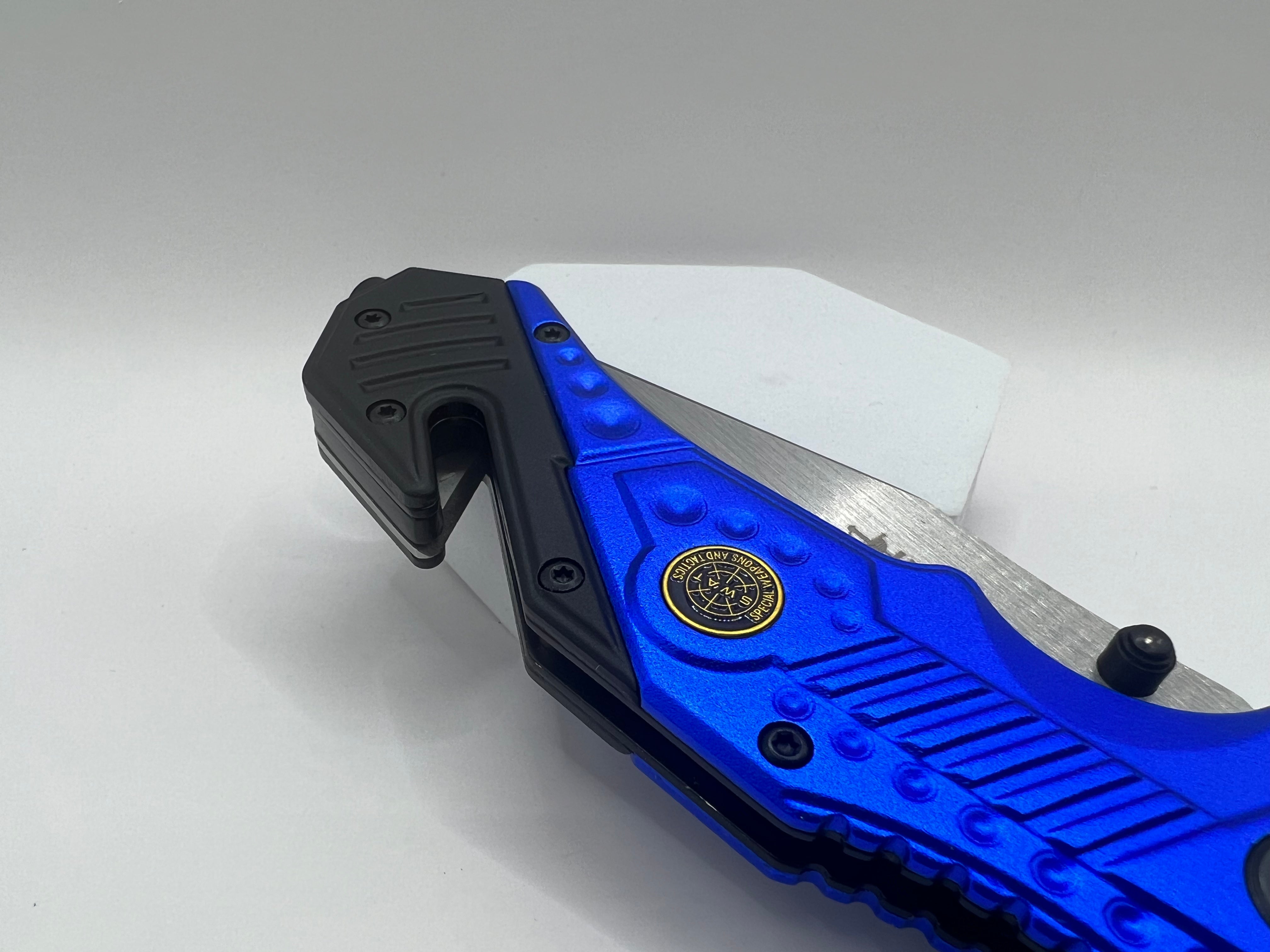 Haller Rescue Pocket Knife Blue - Robust rescue knife with partially black blade