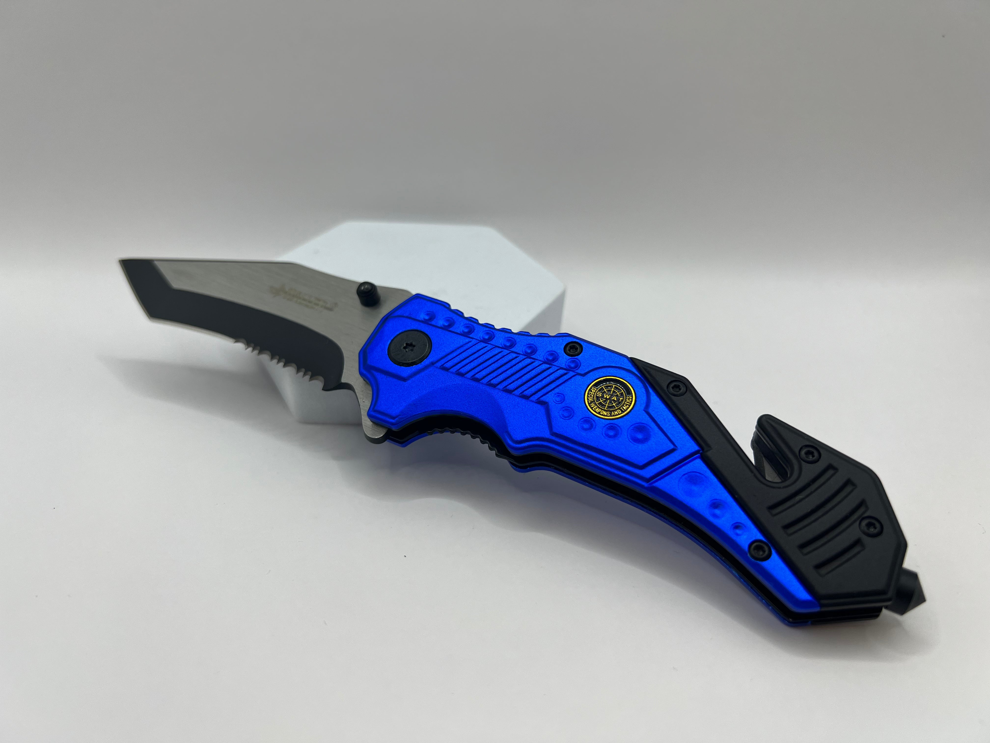 Haller Rescue Pocket Knife Blue - Robust rescue knife with partially black blade