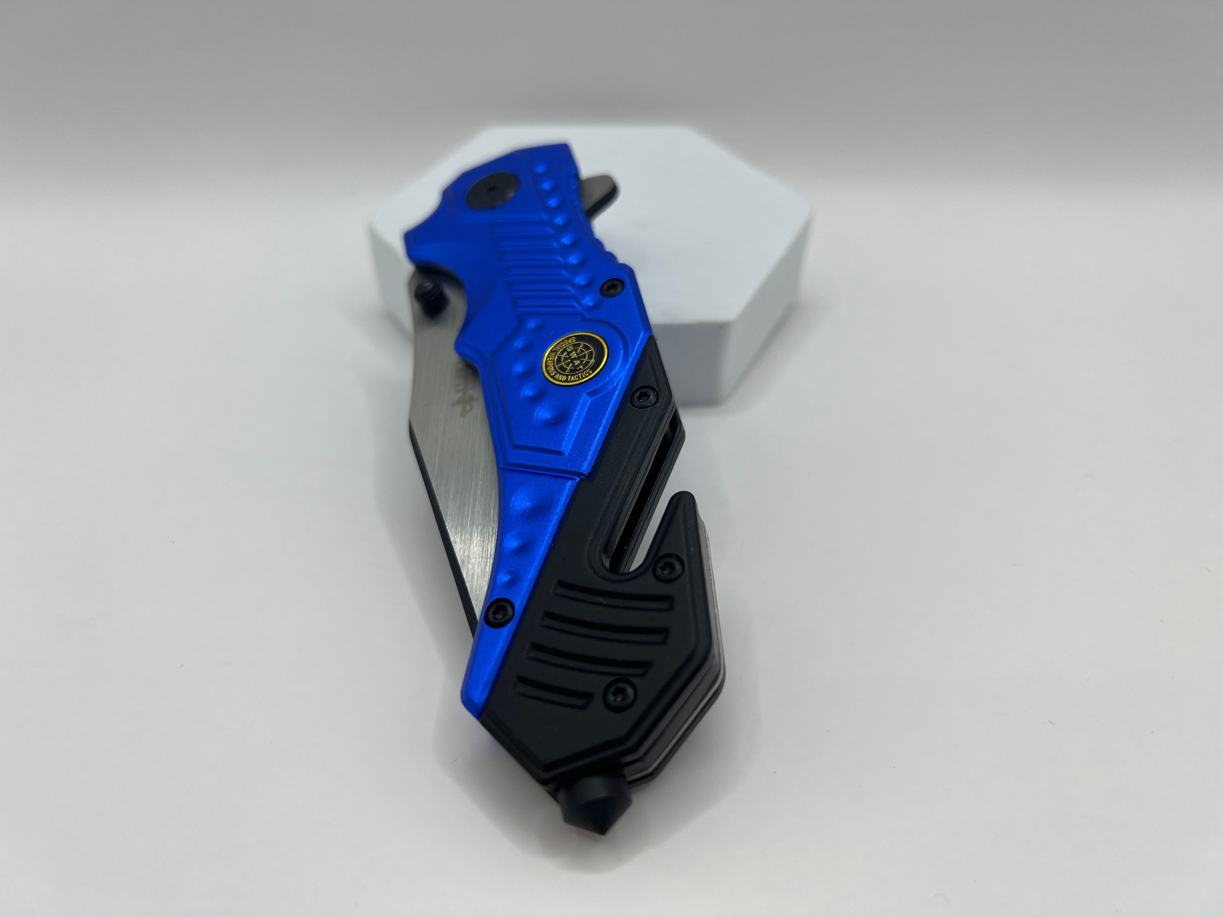 Haller Rescue Pocket Knife Blue - Robust rescue knife with partially black blade